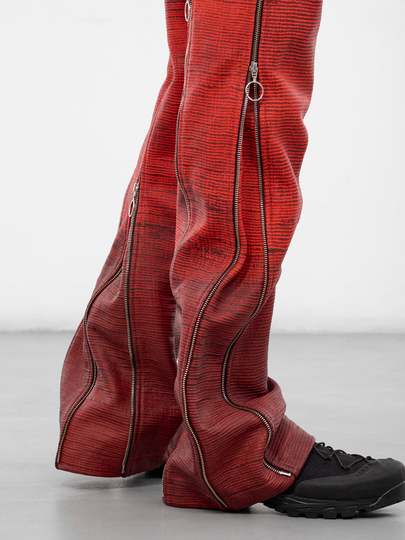Silk Bonded Leather Zip Flare Trousers (ECCO-ADJZIPTRS-RED-BROWN)