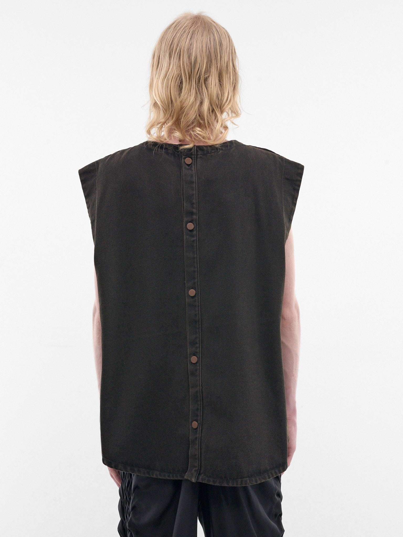 Brown Efímero Washed Denim Top (EFIMERO-TOP-BROWN-BLACK)