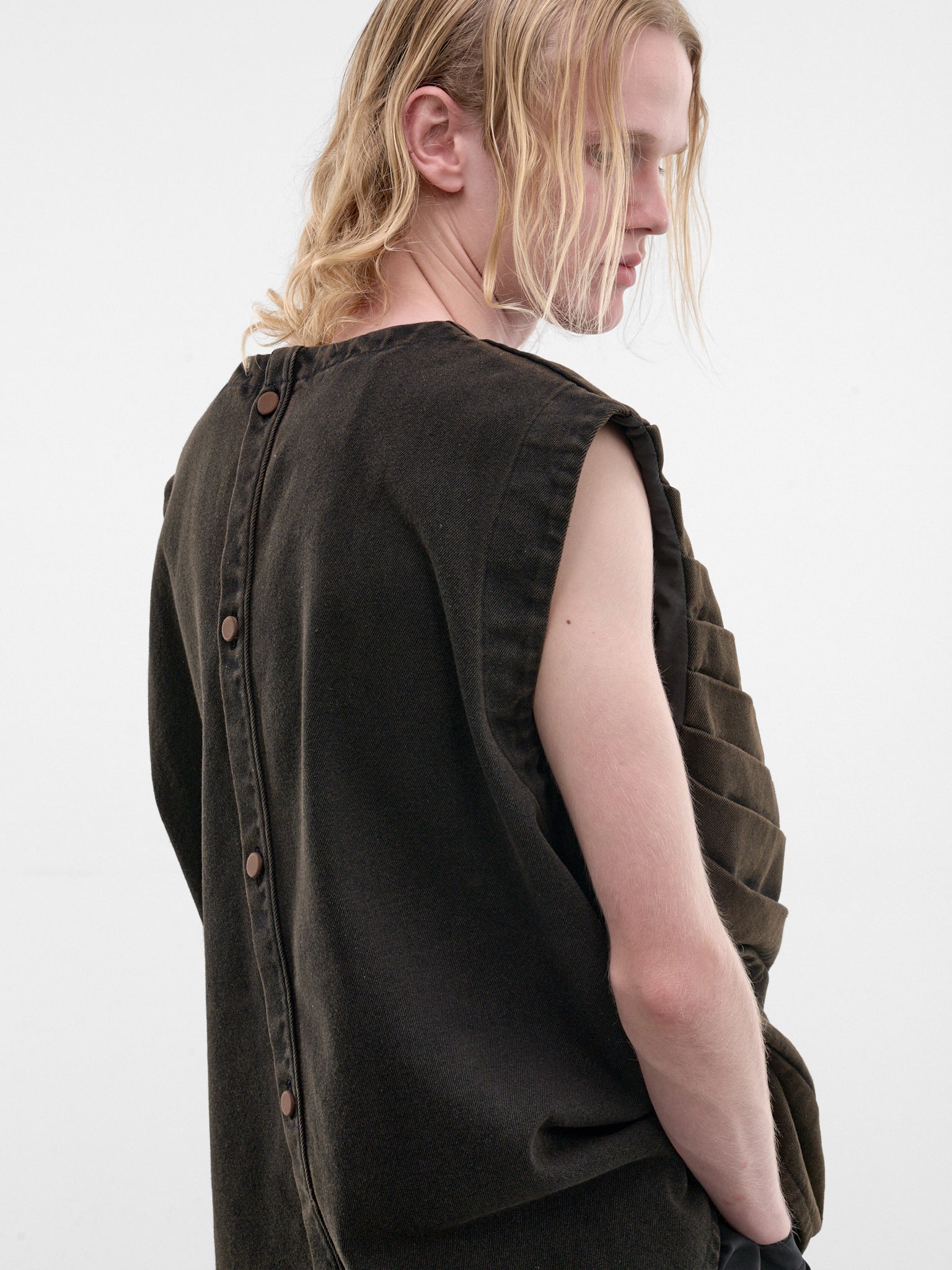 Brown Efímero Washed Denim Top (EFIMERO-TOP-BROWN-BLACK)