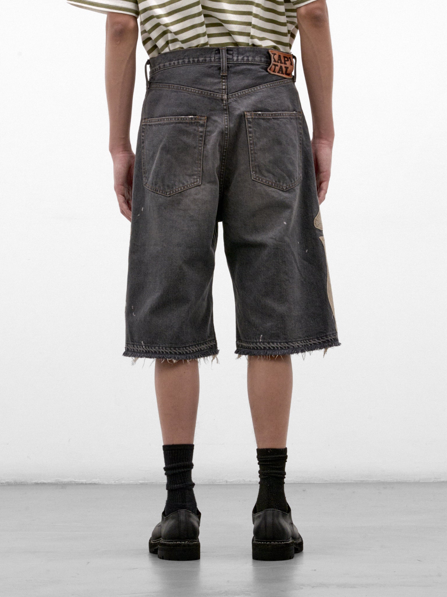 Black Bone Embroidered Denim Shorts (EK-1449-SPA-PRO-BLACK)