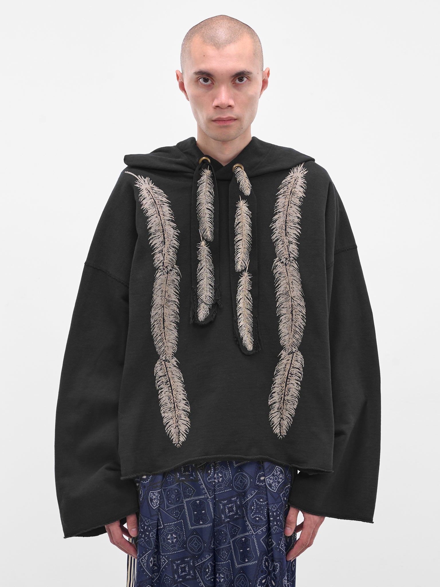 Black Feather Drawstring Catfish Hoodie (EK-1737LC-BLK-BLACK)