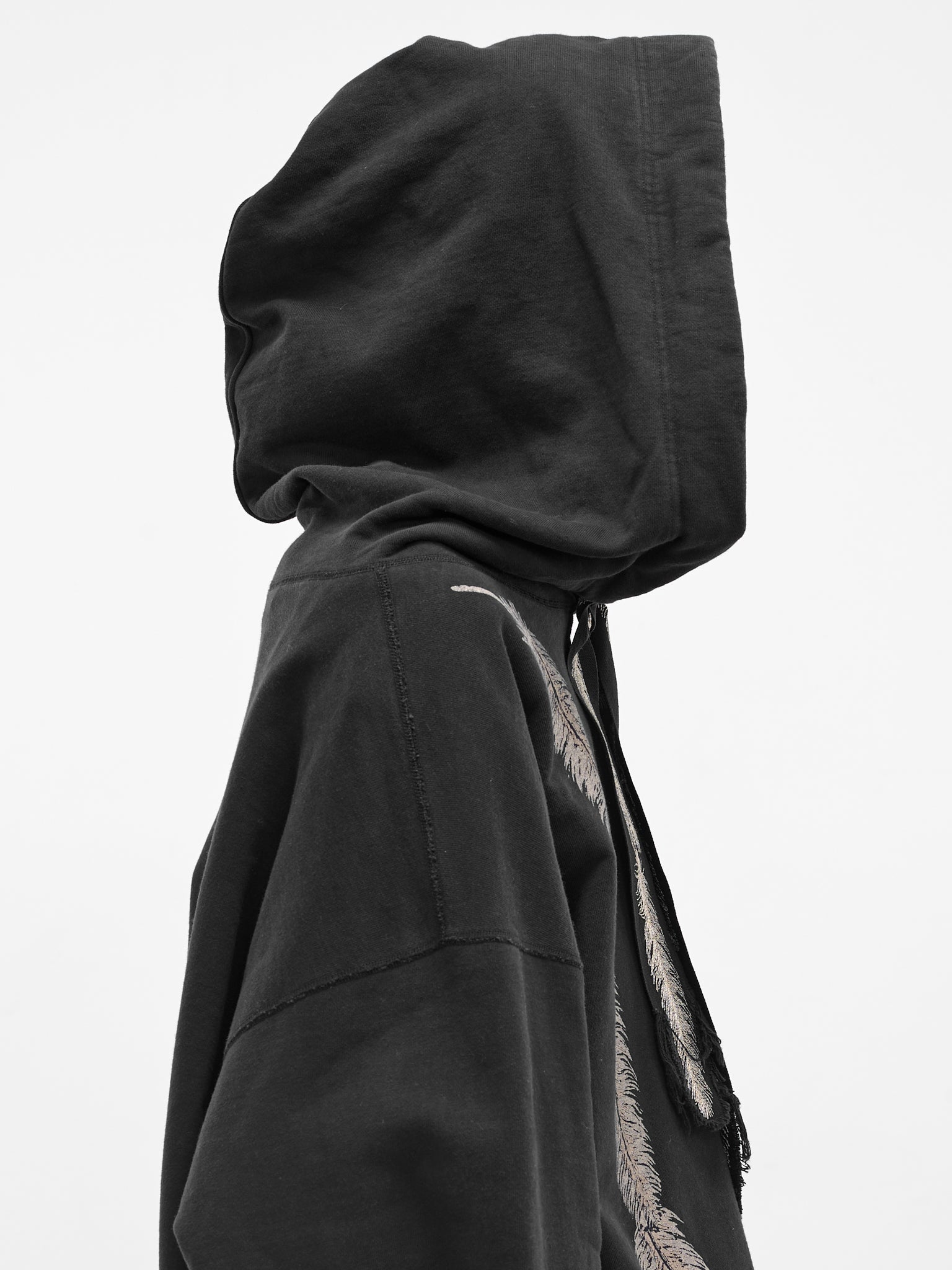 Black Feather Drawstring Catfish Hoodie (EK-1737LC-BLK-BLACK)