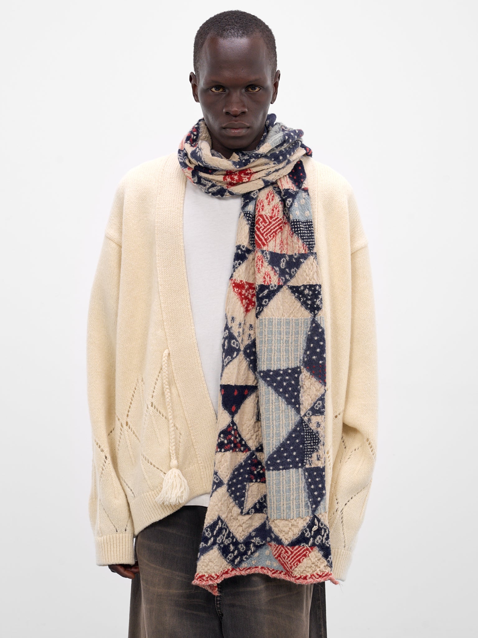 Happy Sashiko Wool Scarf (EK-1850XM-ECRU)