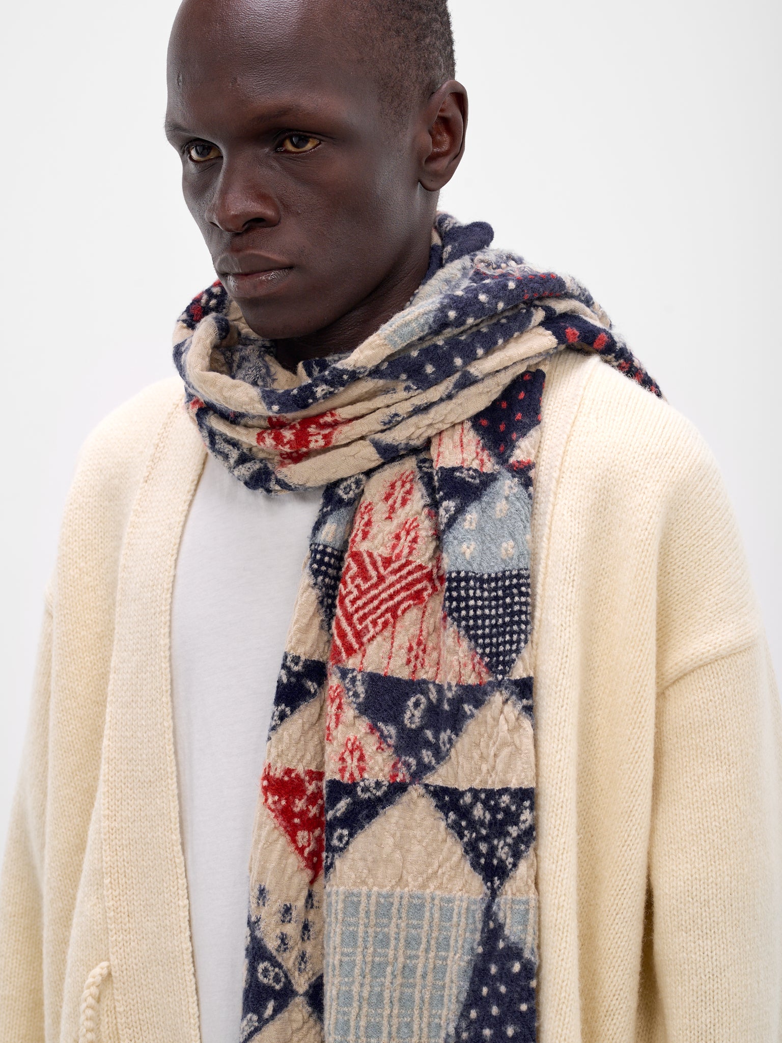 Happy Sashiko Wool Scarf (EK-1850XM-ECRU)