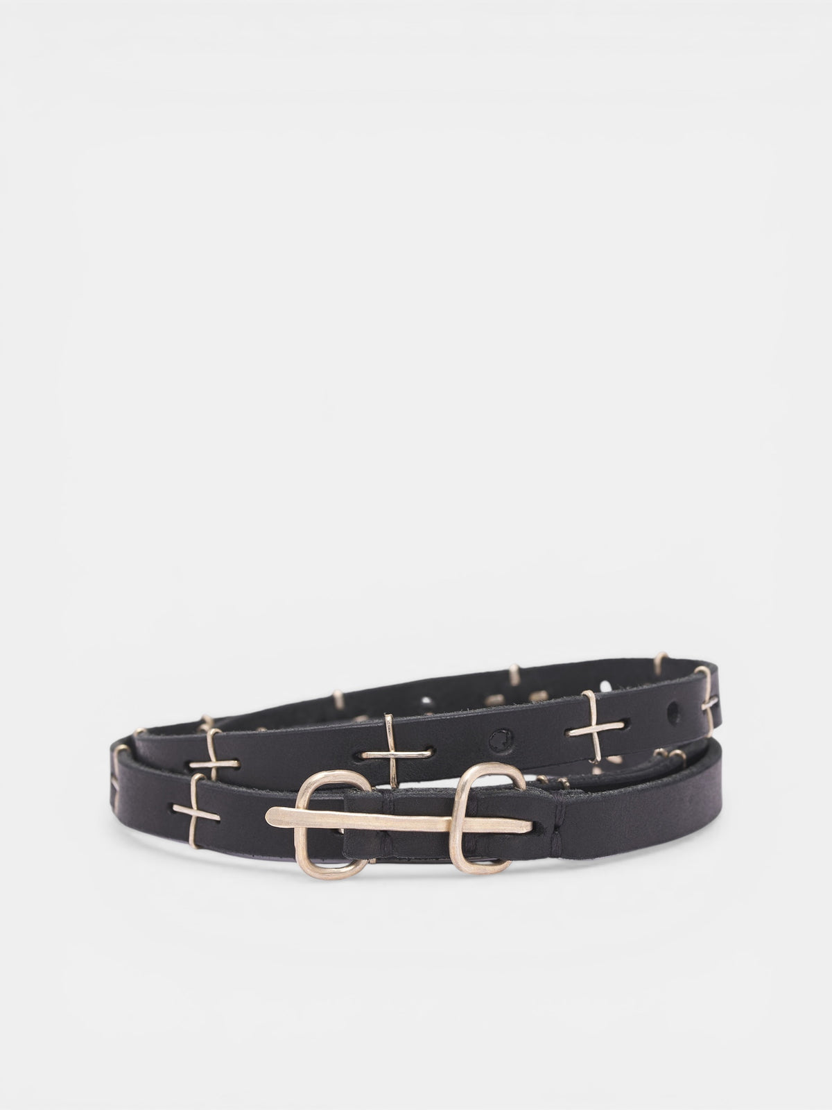 Leather Cross Double Buckle Belt (EL2Z-GR-3-0-BLACK)