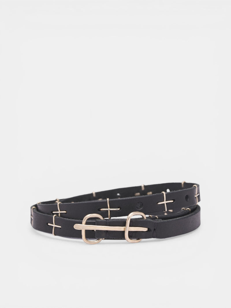 Leather Cross Double Buckle Belt (EL2Z-GR-3-0-BLACK)