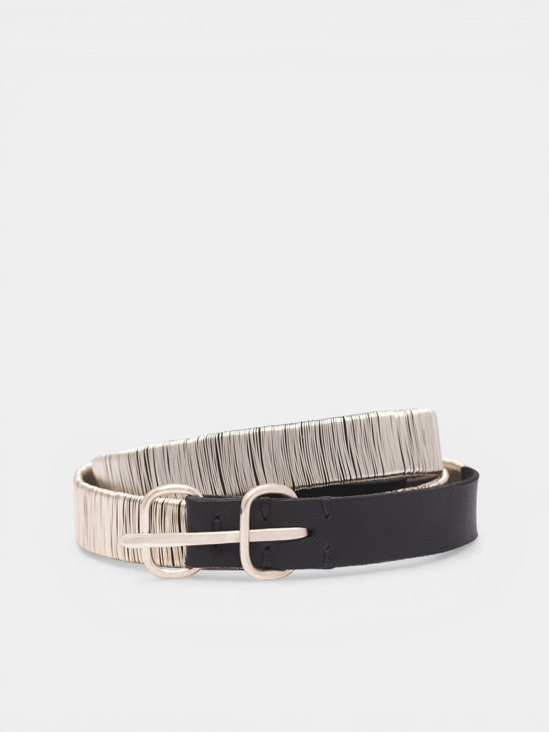 Black Leather Silver String Belt (EL33B-GR-2-0-BLACK_
