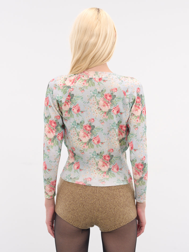 Blue Floral Print Cropped Cardigan (EMK1P-0668-FLORAL-BABY-BOUQUET)