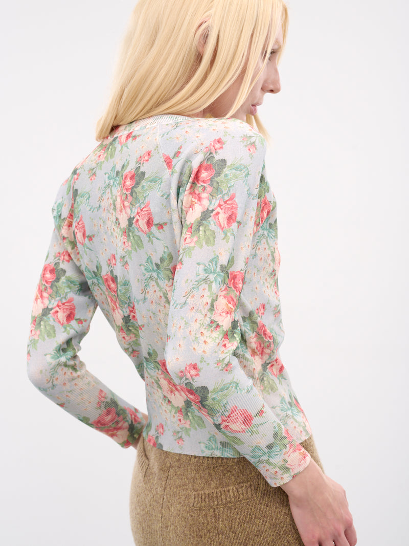 Blue Floral Print Cropped Cardigan (EMK1P-0668-FLORAL-BABY-BOUQUET)