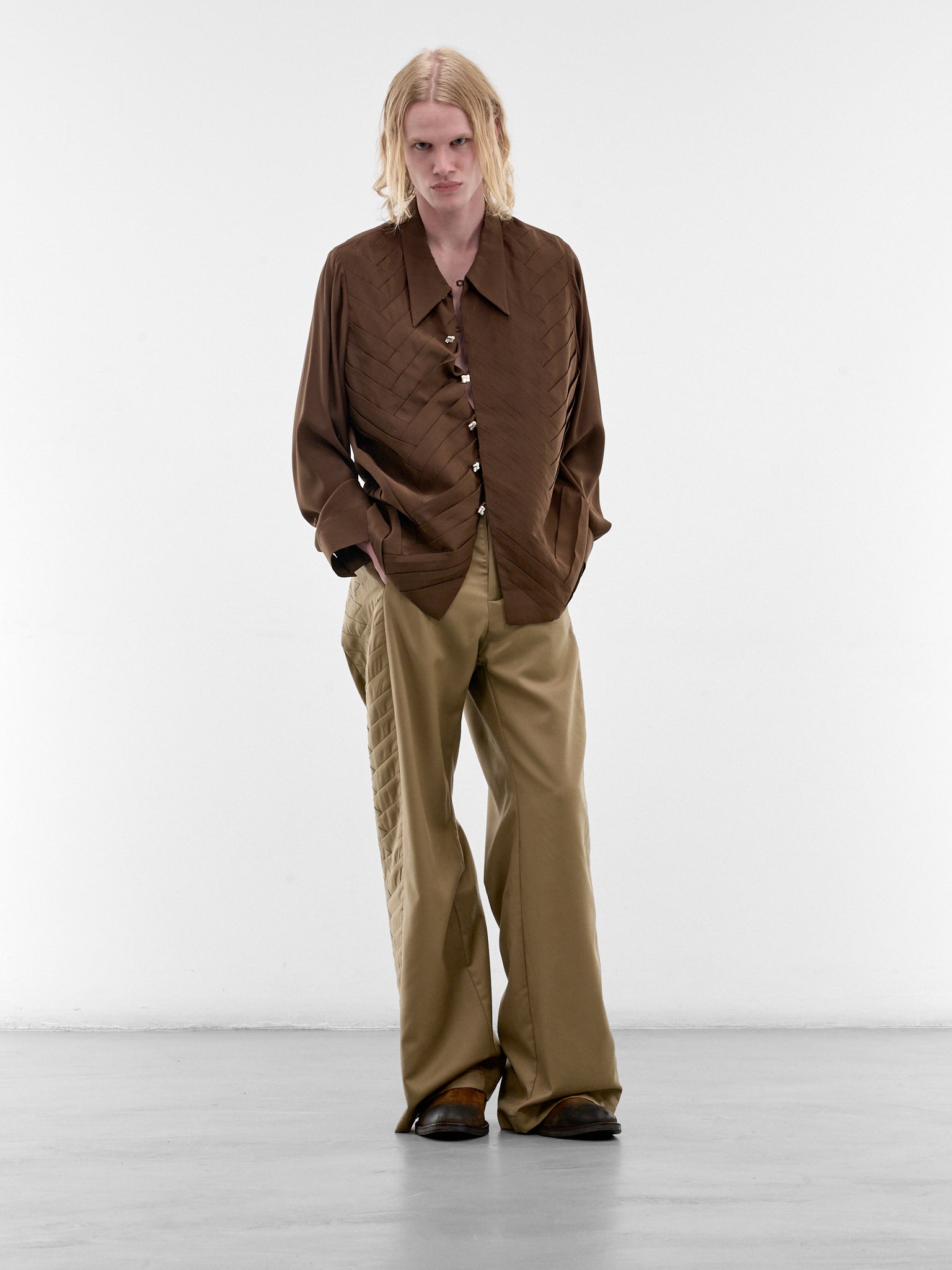 Brown Encuentros Interwoven Silk Shirt (ENCUENTROS-SHIRT-BROWN)