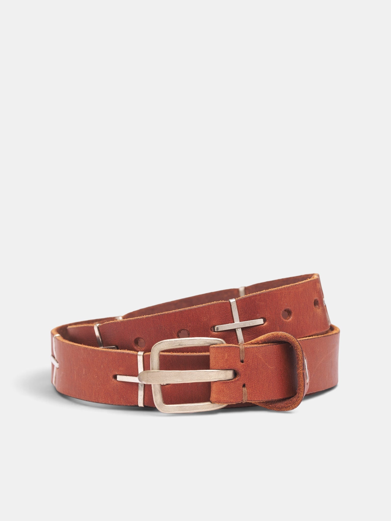 Rust Leather Silver Cross Belt (EQ21C-GR-3-0-RUST)