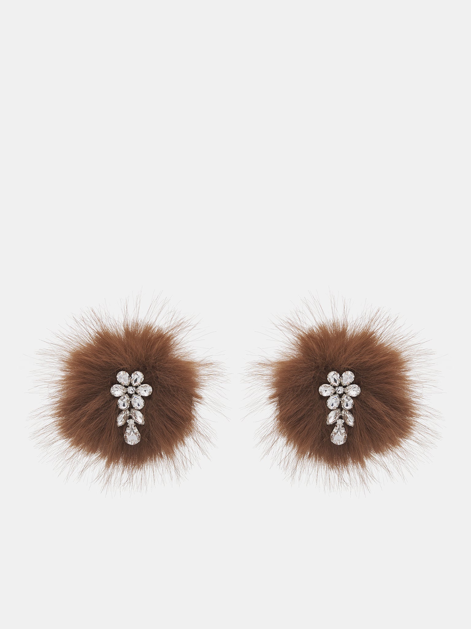 Crystal Flower Pom-Pom Earrings (ERG504-1090-CHOCOLATE-CRYSTAL)