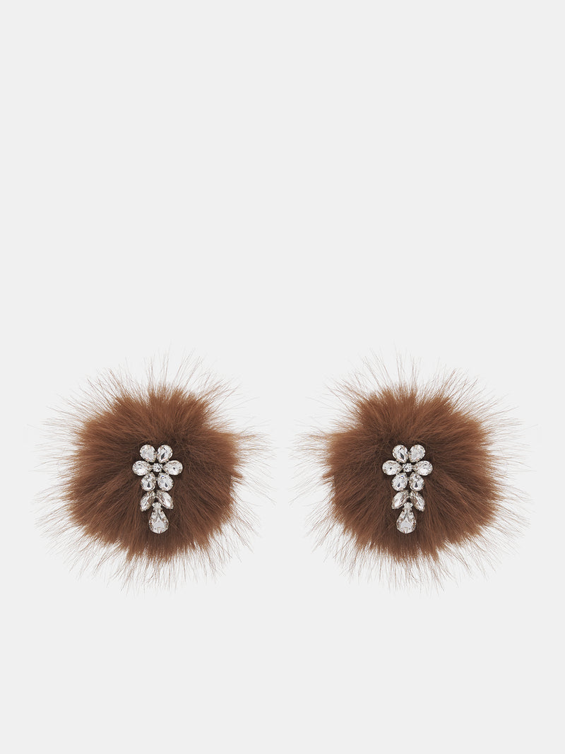 Crystal Flower Pom-Pom Earrings (ERG504-1090-CHOCOLATE-CRYSTAL)