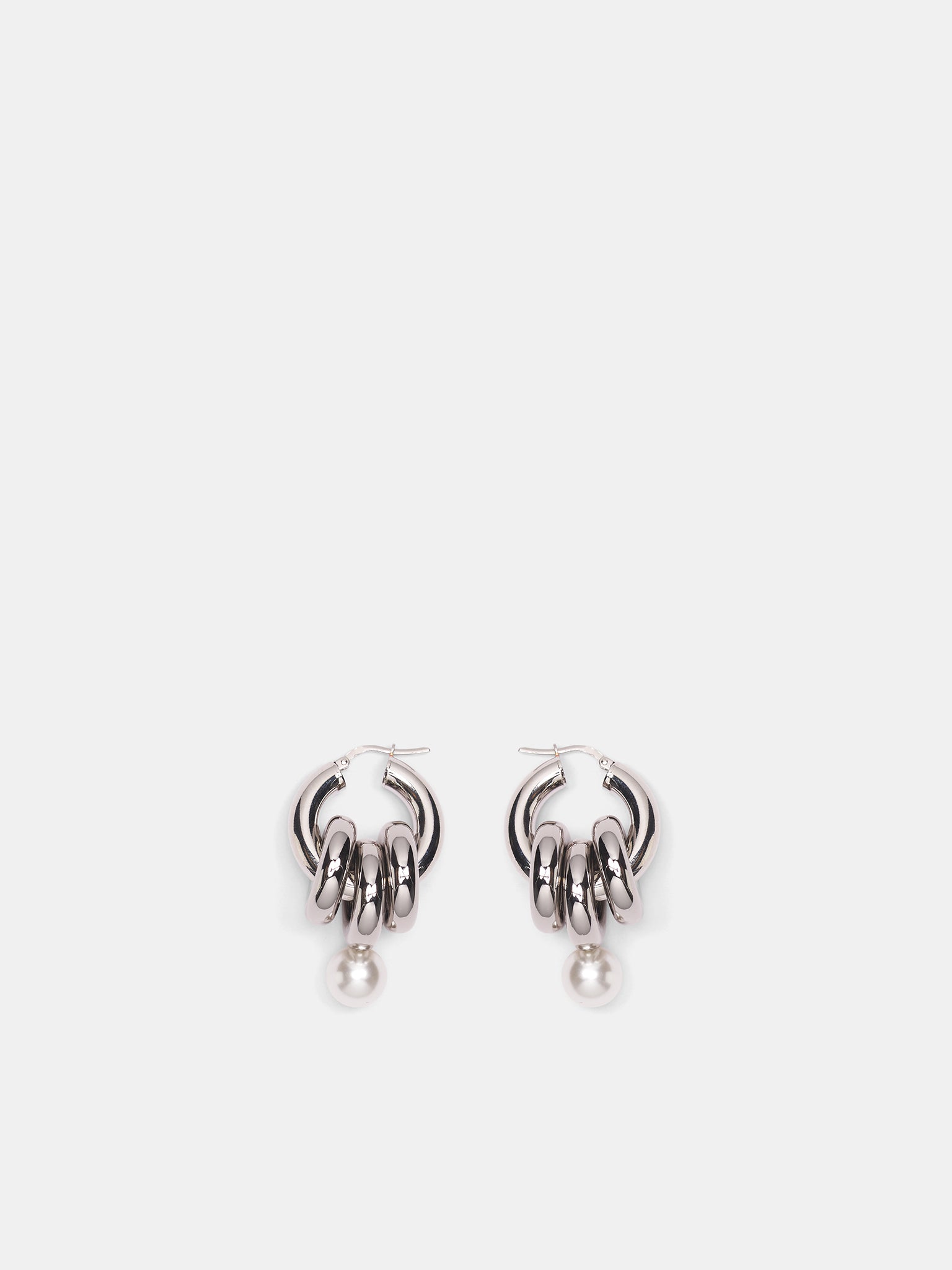 Stacked Link Pearl Hoop (ERG617-0900-PALLADIUM-PEARL)