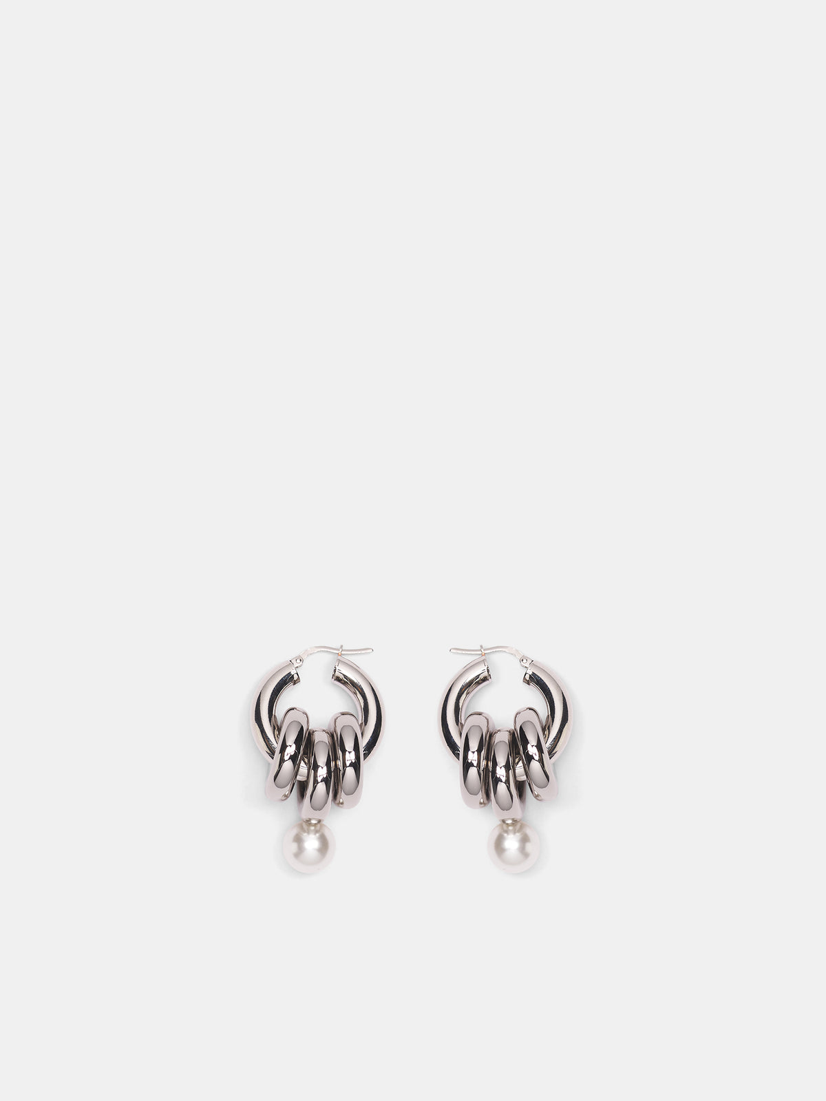 Stacked Link Pearl Hoop (ERG617-0900-PALLADIUM-PEARL)