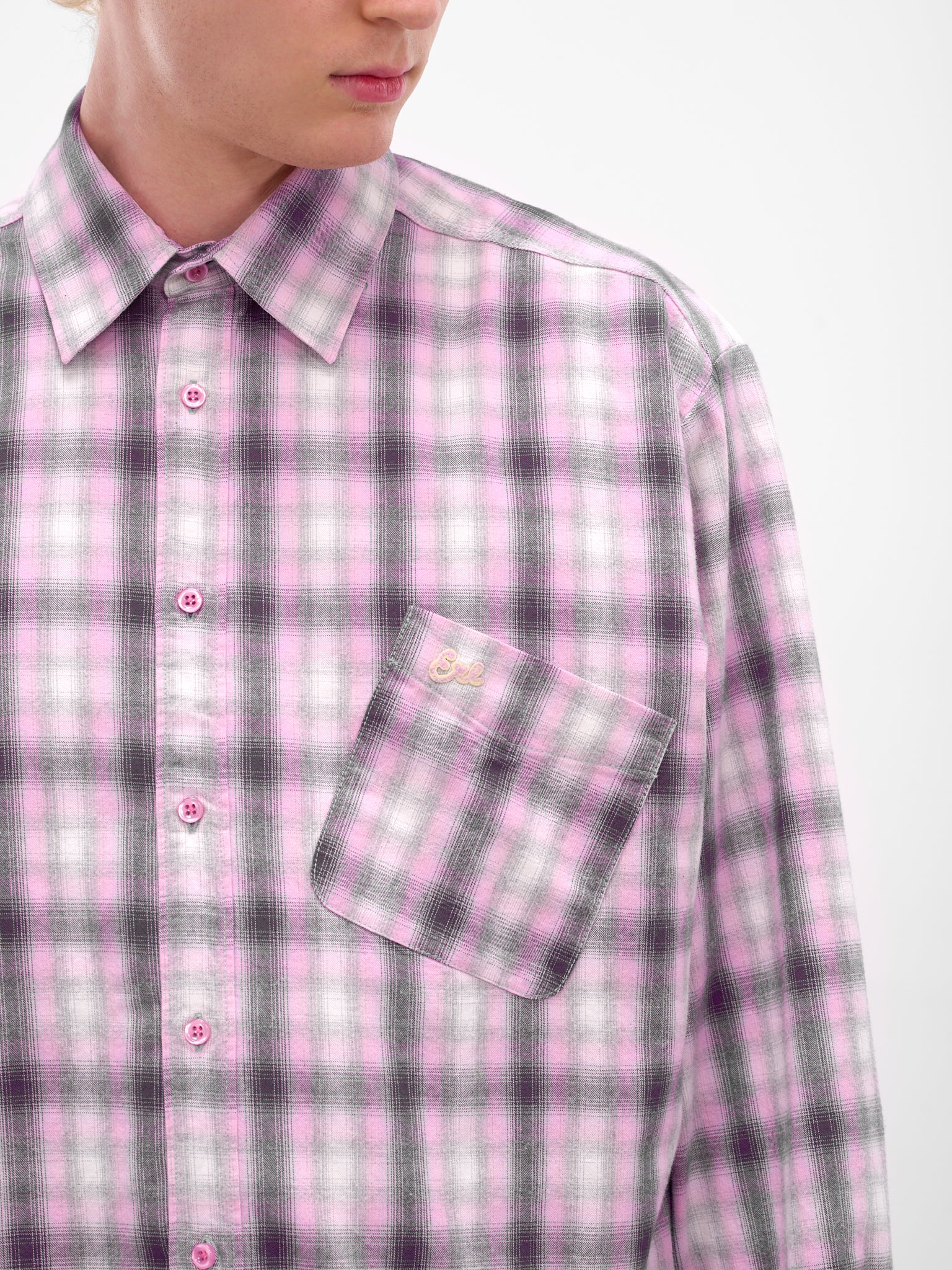 Purple Plaid Button-Up Overshirt (ERL11B003-PURPLE)