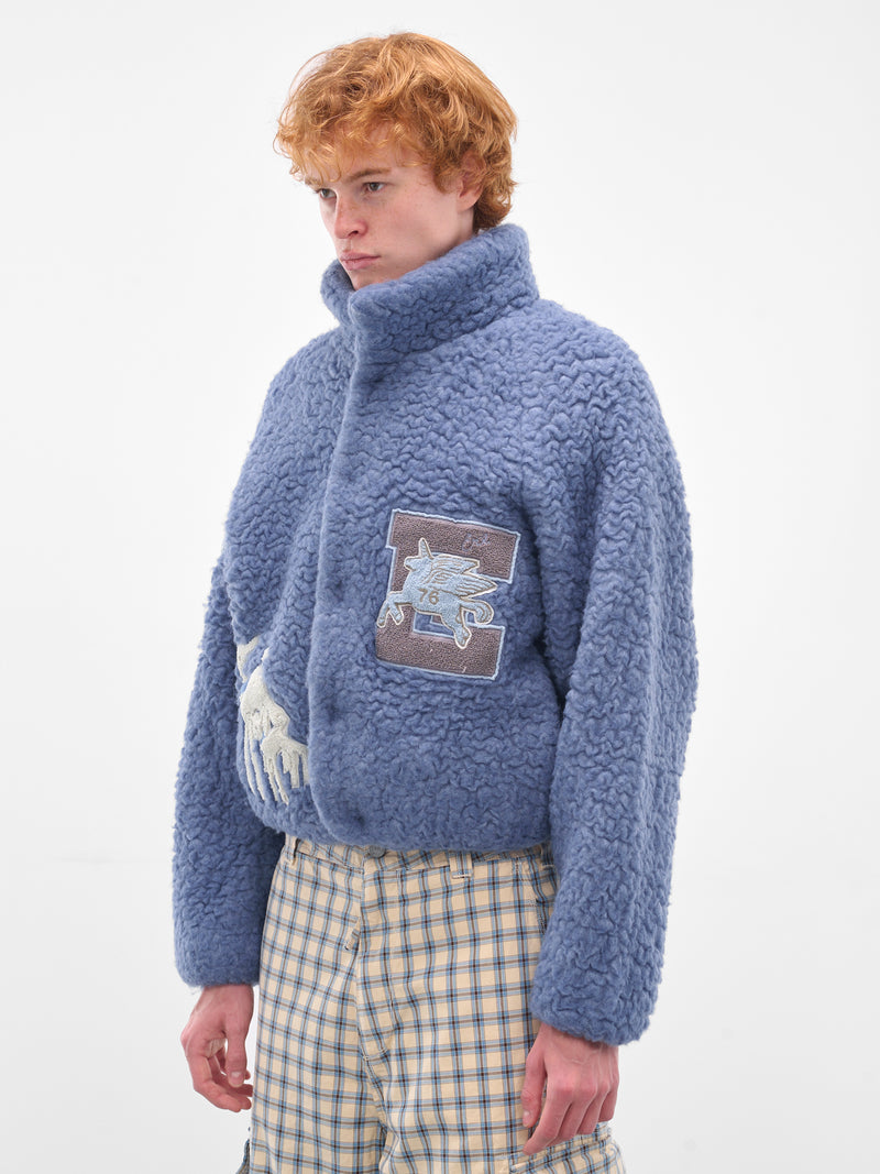 Blue Oversized Varsity Shearling Jacket (ERL11J004-BLUE)