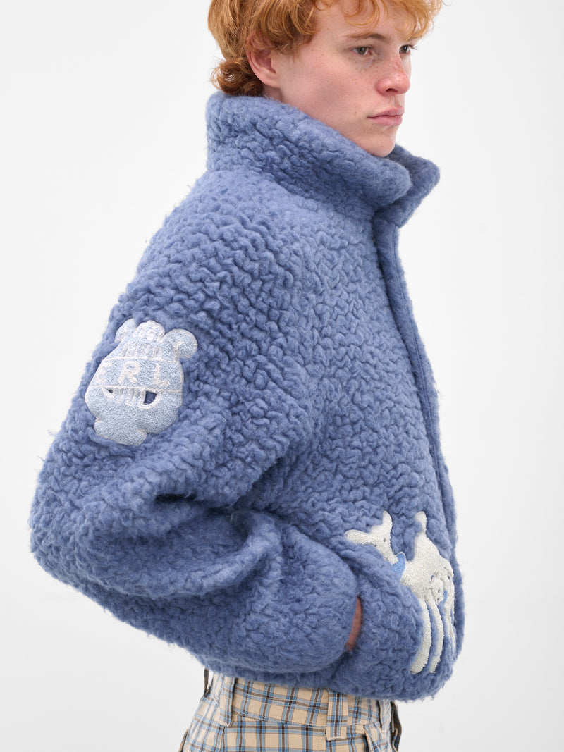 Blue Oversized Varsity Shearling Jacket (ERL11J004-BLUE)