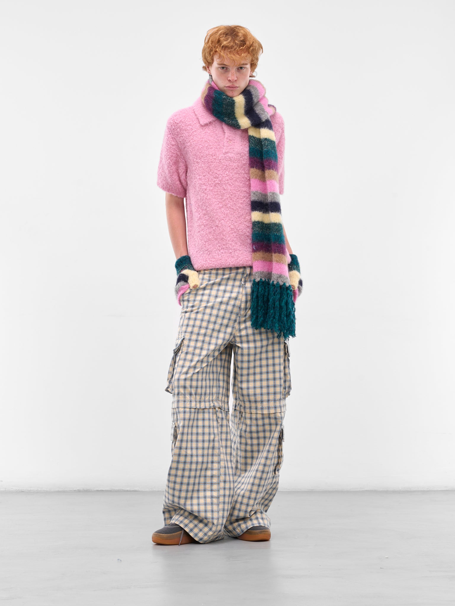 Plaid Zip Panel Cargo Pants (ERL11P007-BEIGE-BLUE)