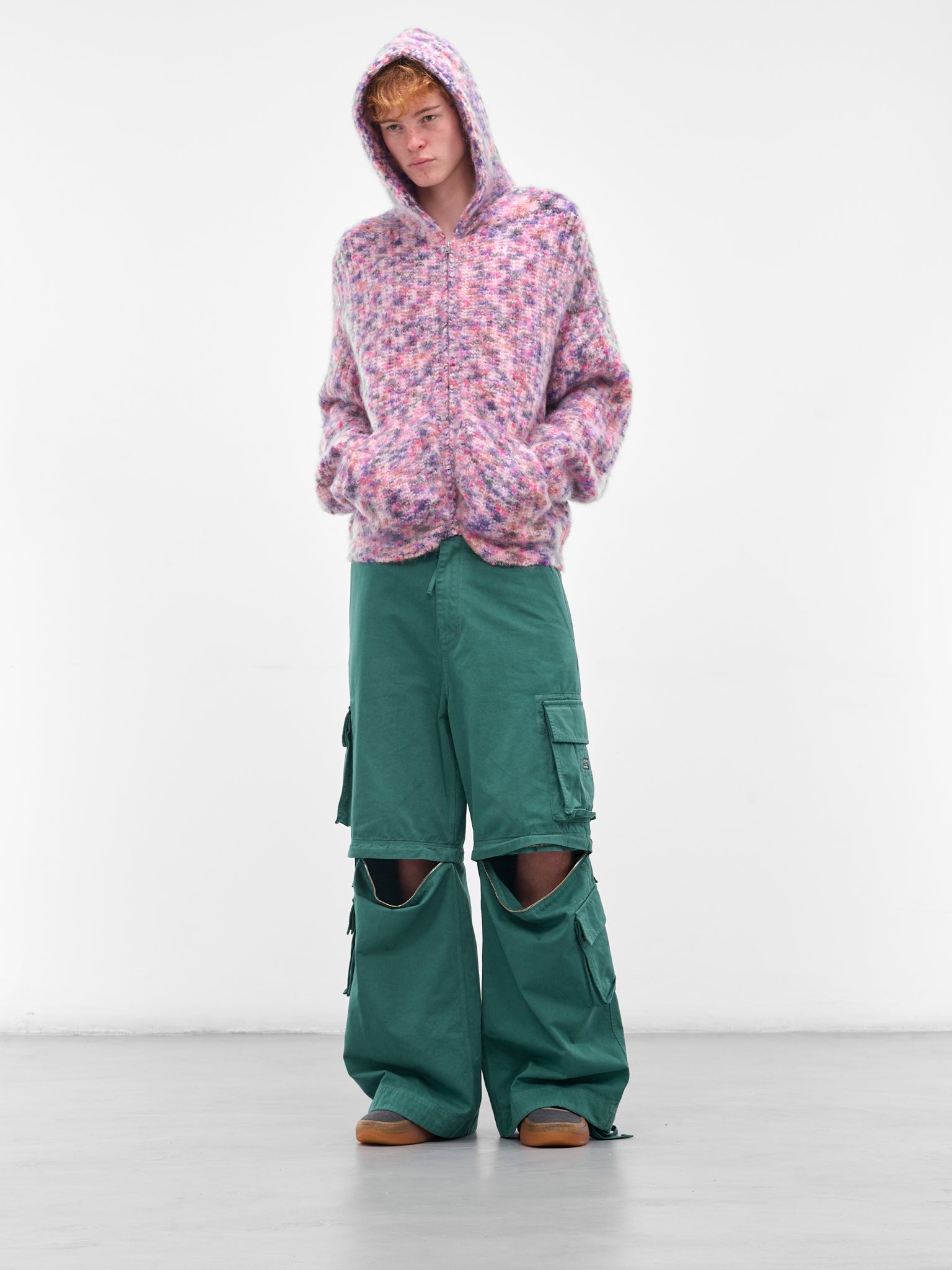 Green Zip Panel Cargo Pants (ERL11P006-GREEN)