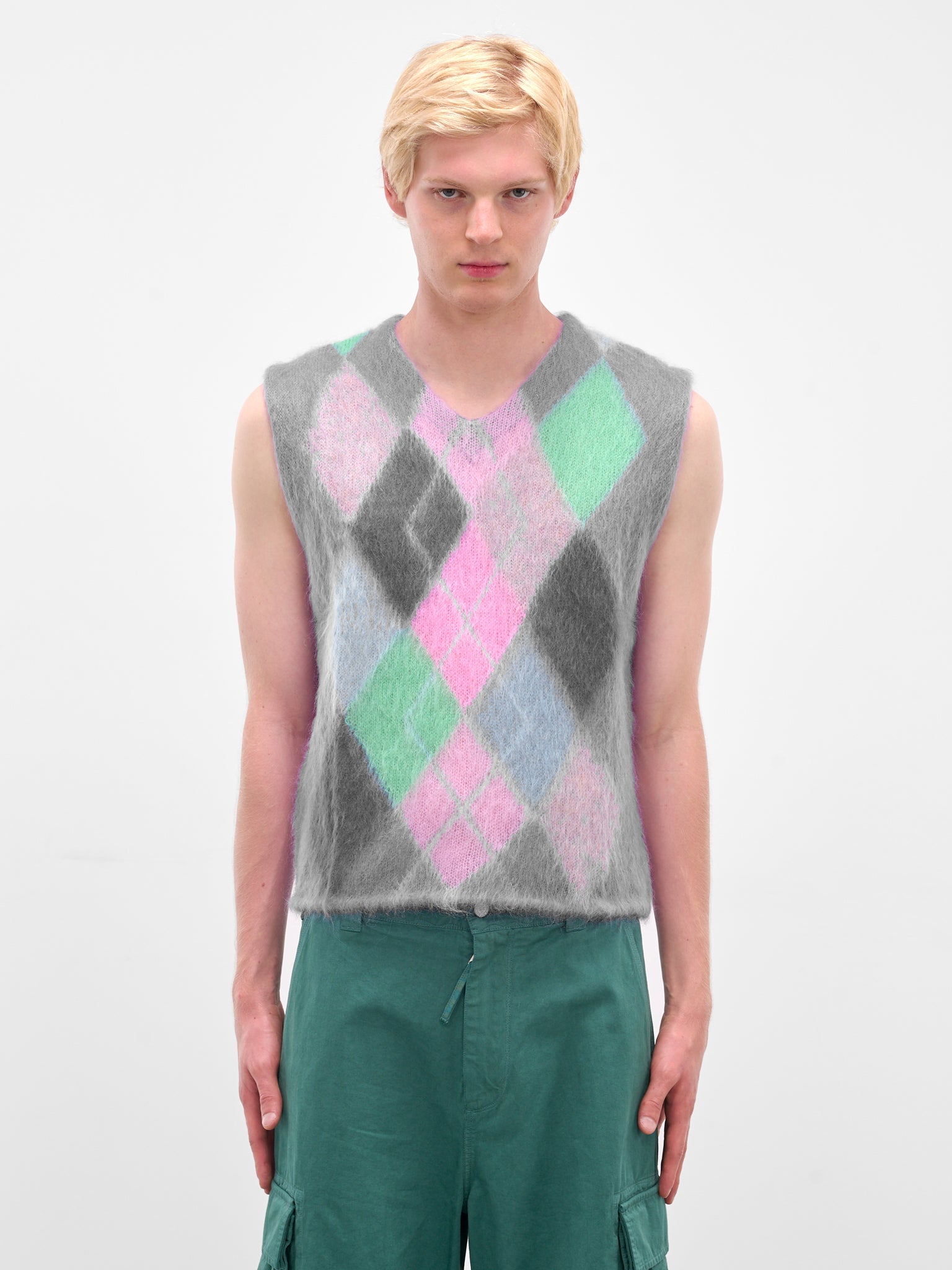 Gray Argyle Mohair Knit Vest (ERL11N008-PURPLE-MULTI)