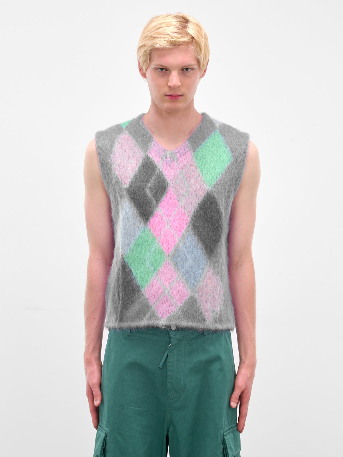 Gray Argyle Mohair Knit Vest (ERL11N008-PURPLE-MULTI)