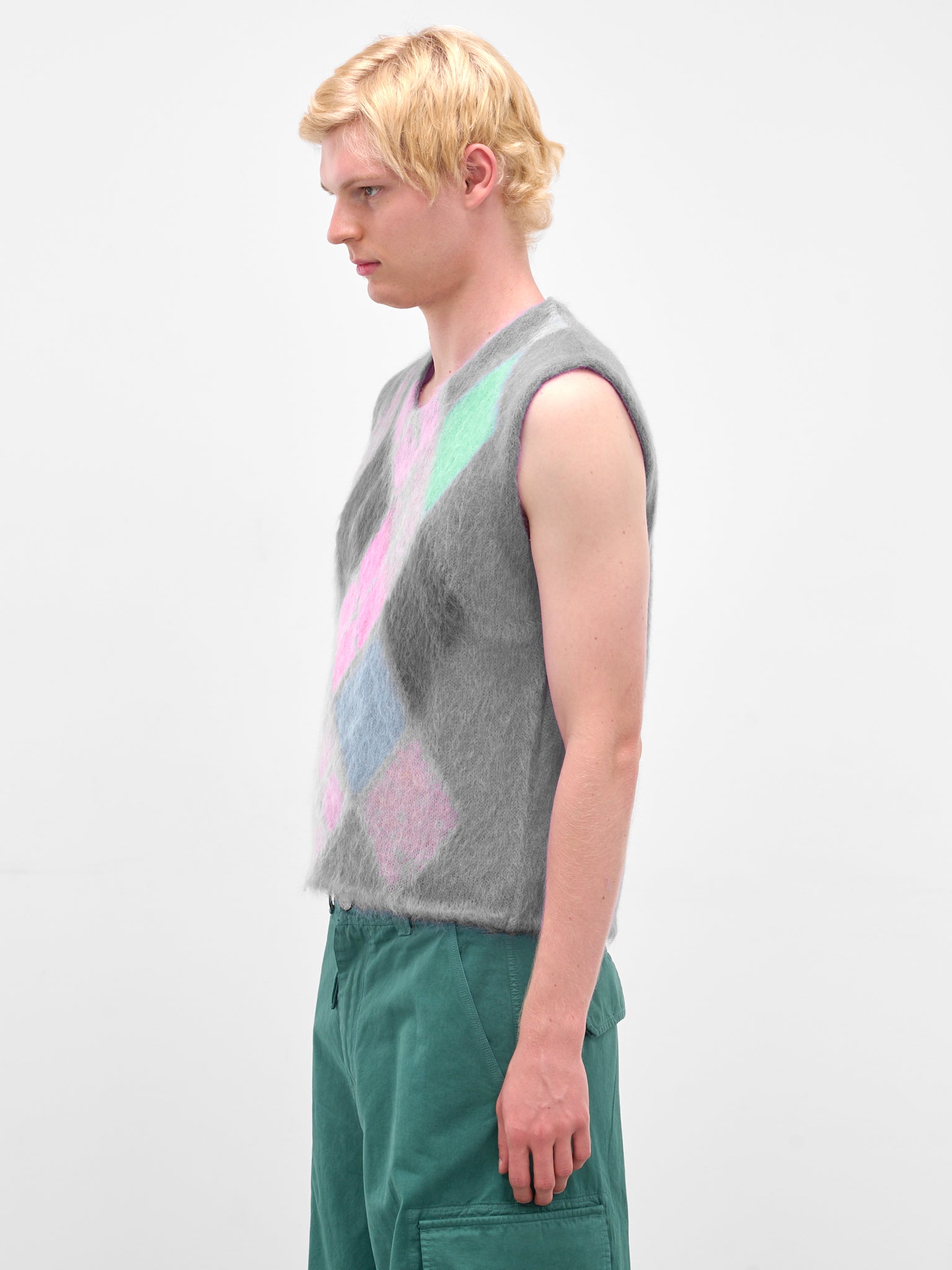 Gray Argyle Mohair Knit Vest (ERL11N008-PURPLE-MULTI)