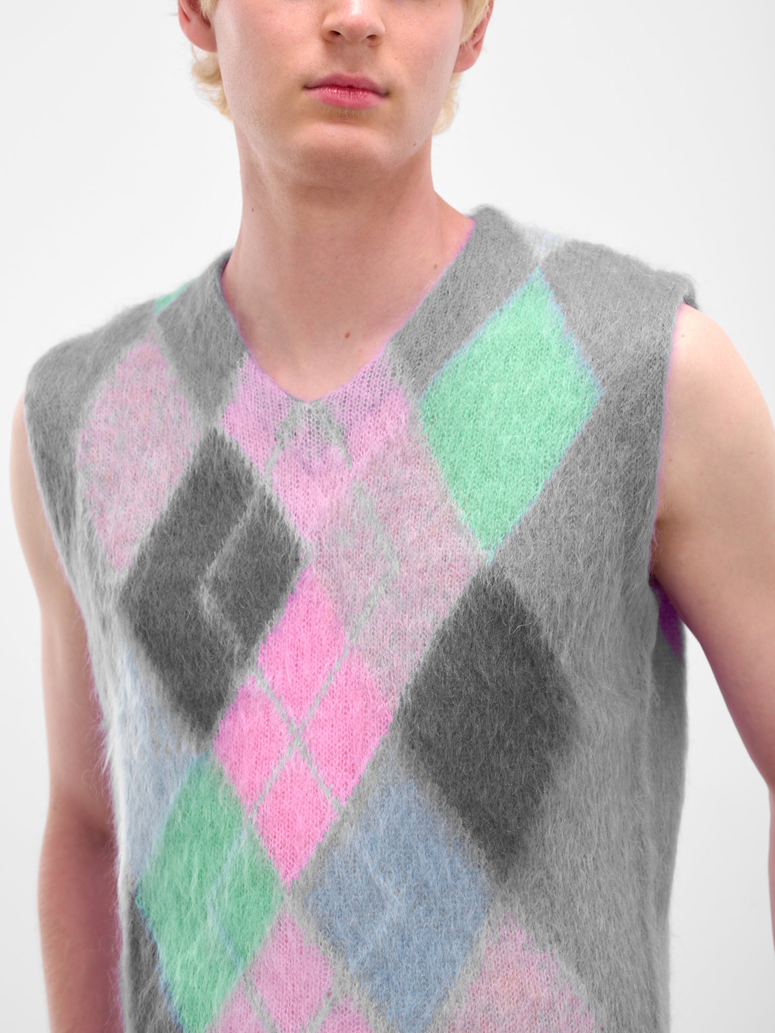 Gray Argyle Mohair Knit Vest (ERL11N008-PURPLE-MULTI)