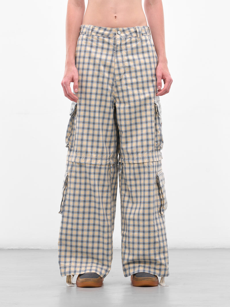 Plaid Zip Panel Cargo Pants (ERL11P007-BEIGE-BLUE)