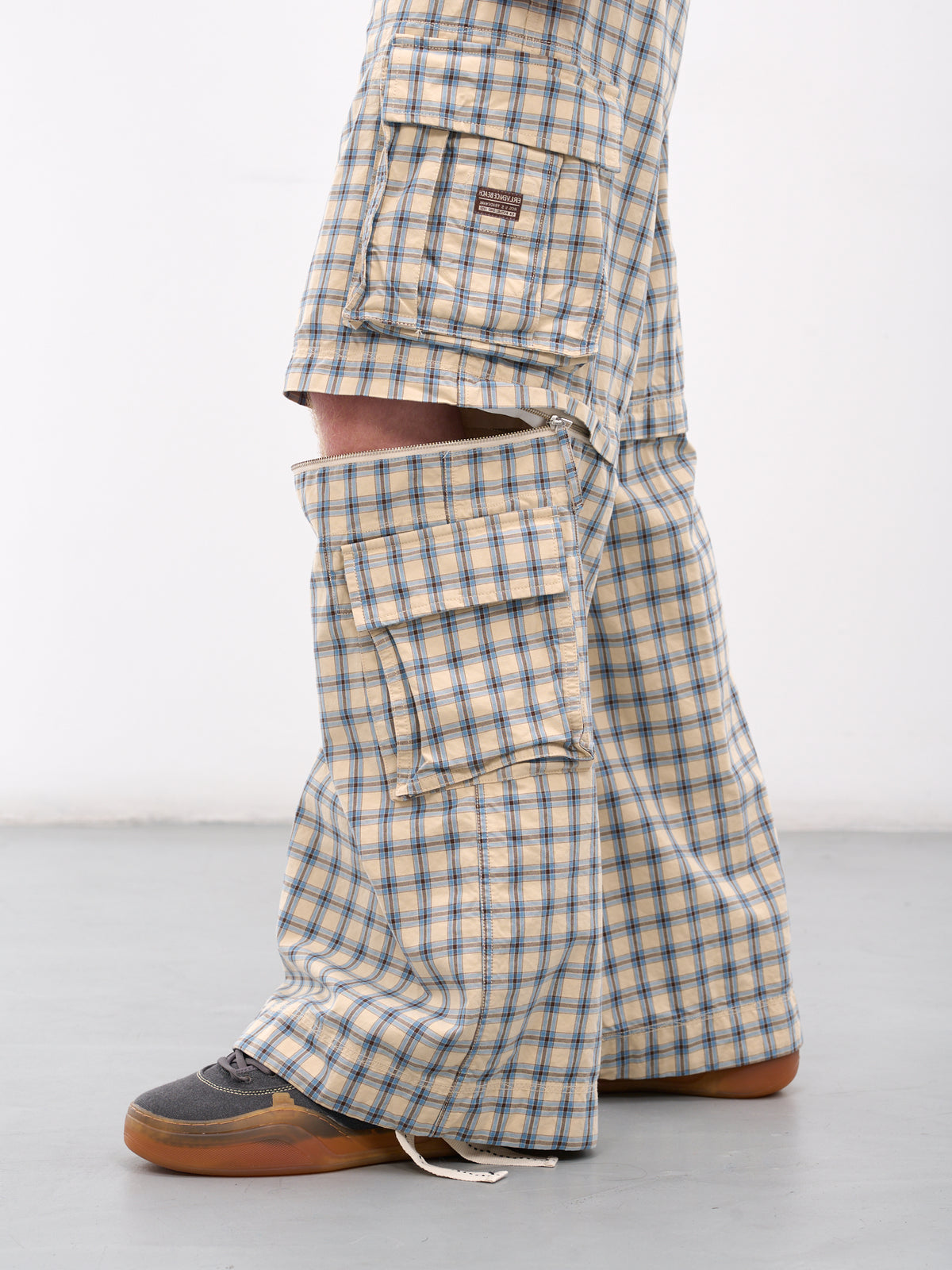Plaid Zip Panel Cargo Pants (ERL11P007-BEIGE-BLUE)