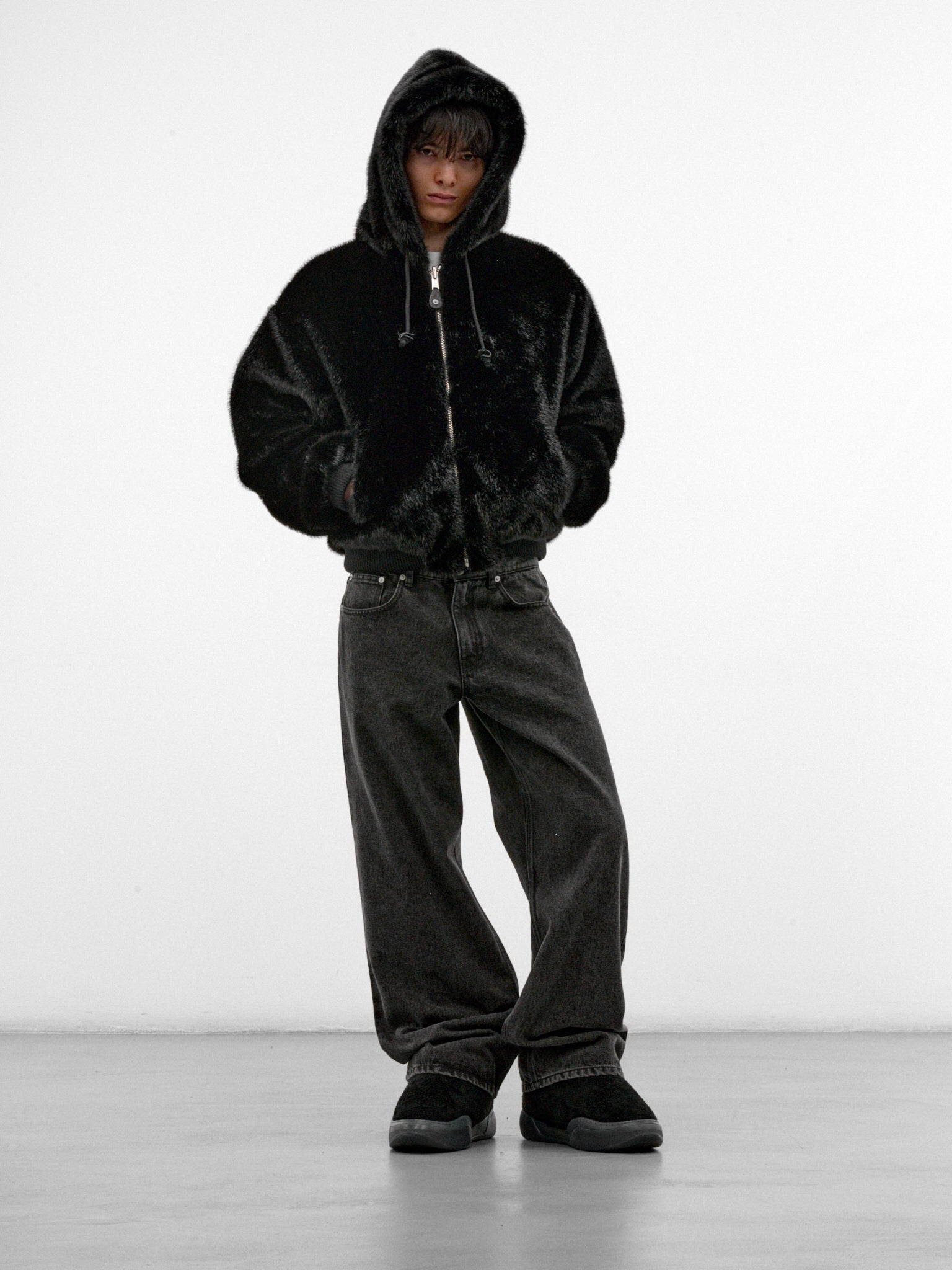 Black Faux Fur Reversible Jacket (ERL13J003-1-BLACK)
