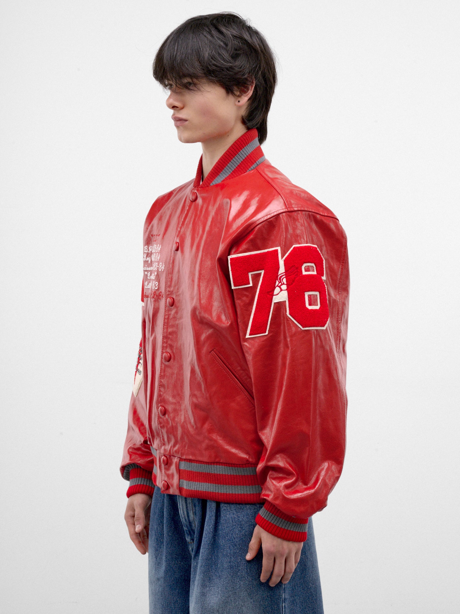 Red Leather Varsity Jacket (ERL13J006-1-RED)