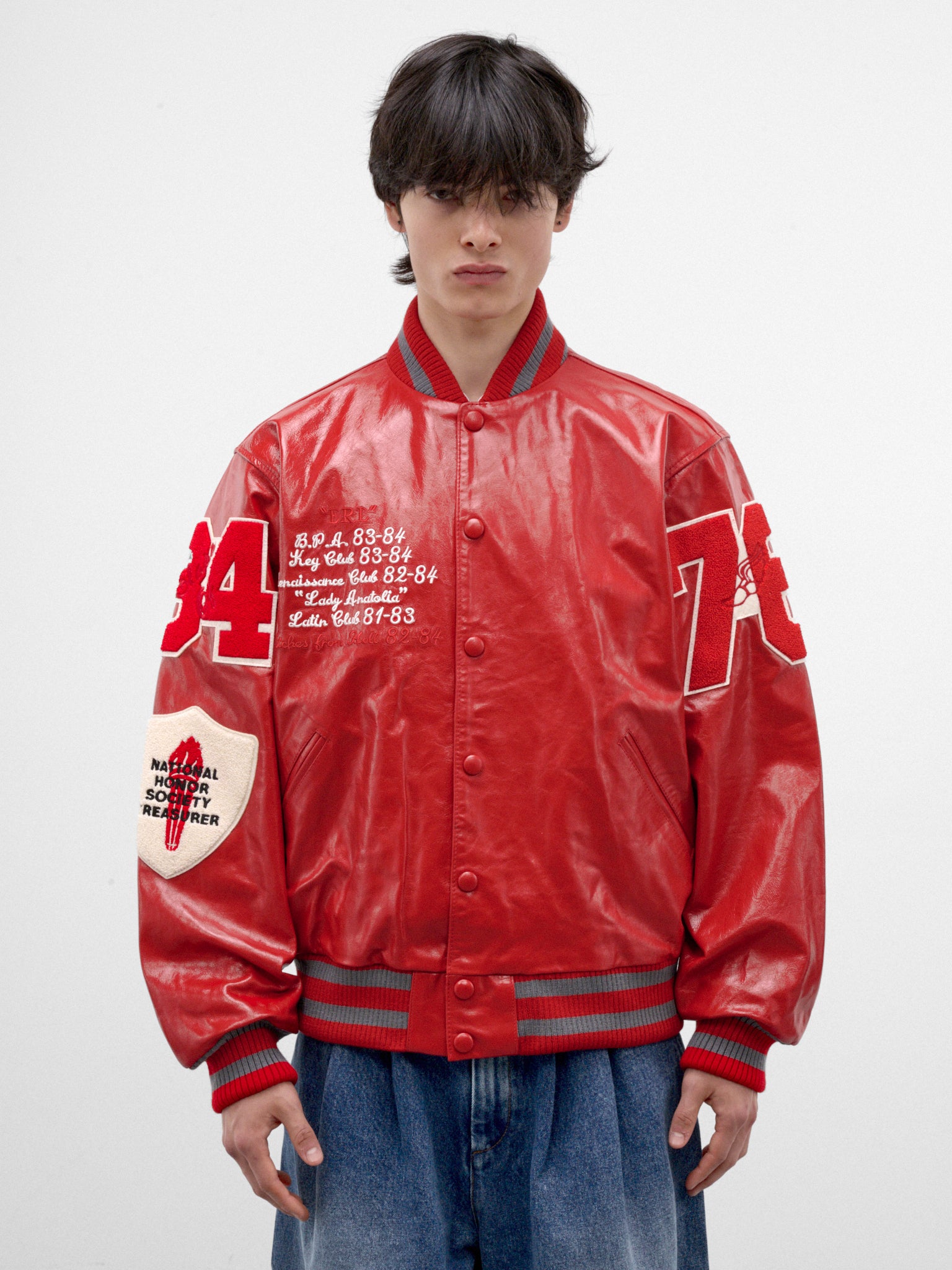 Red Leather Varsity Jacket (ERL13J006-1-RED)