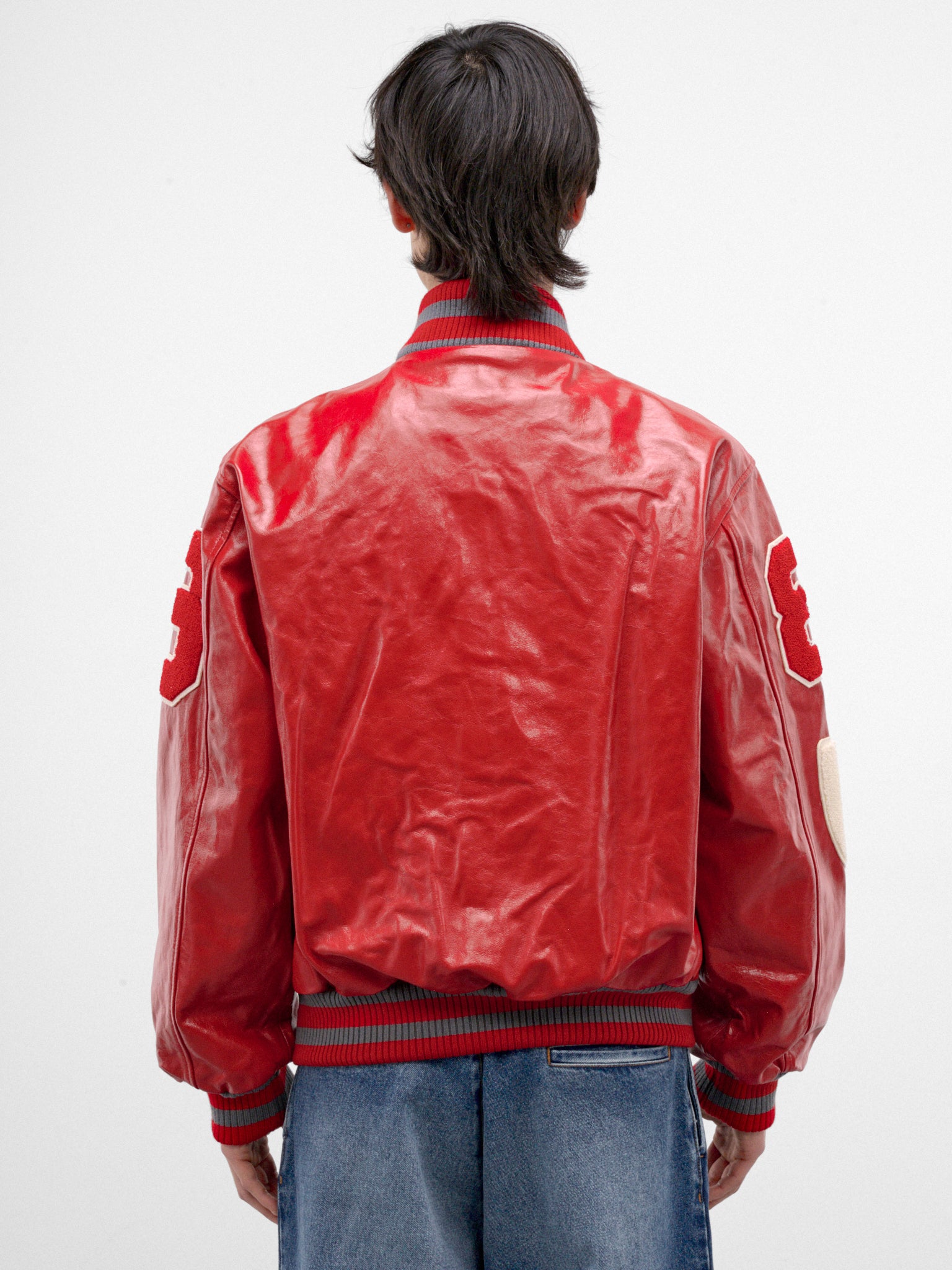 Red Leather Varsity Jacket (ERL13J006-1-RED)