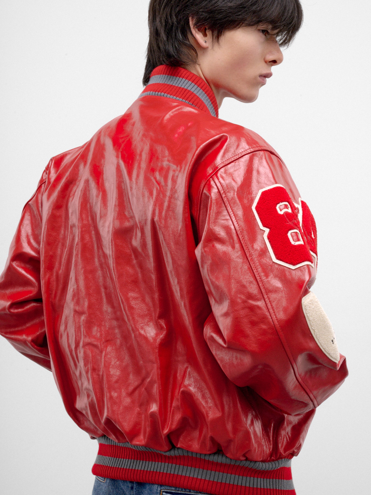 Red Leather Varsity Jacket (ERL13J006-1-RED)