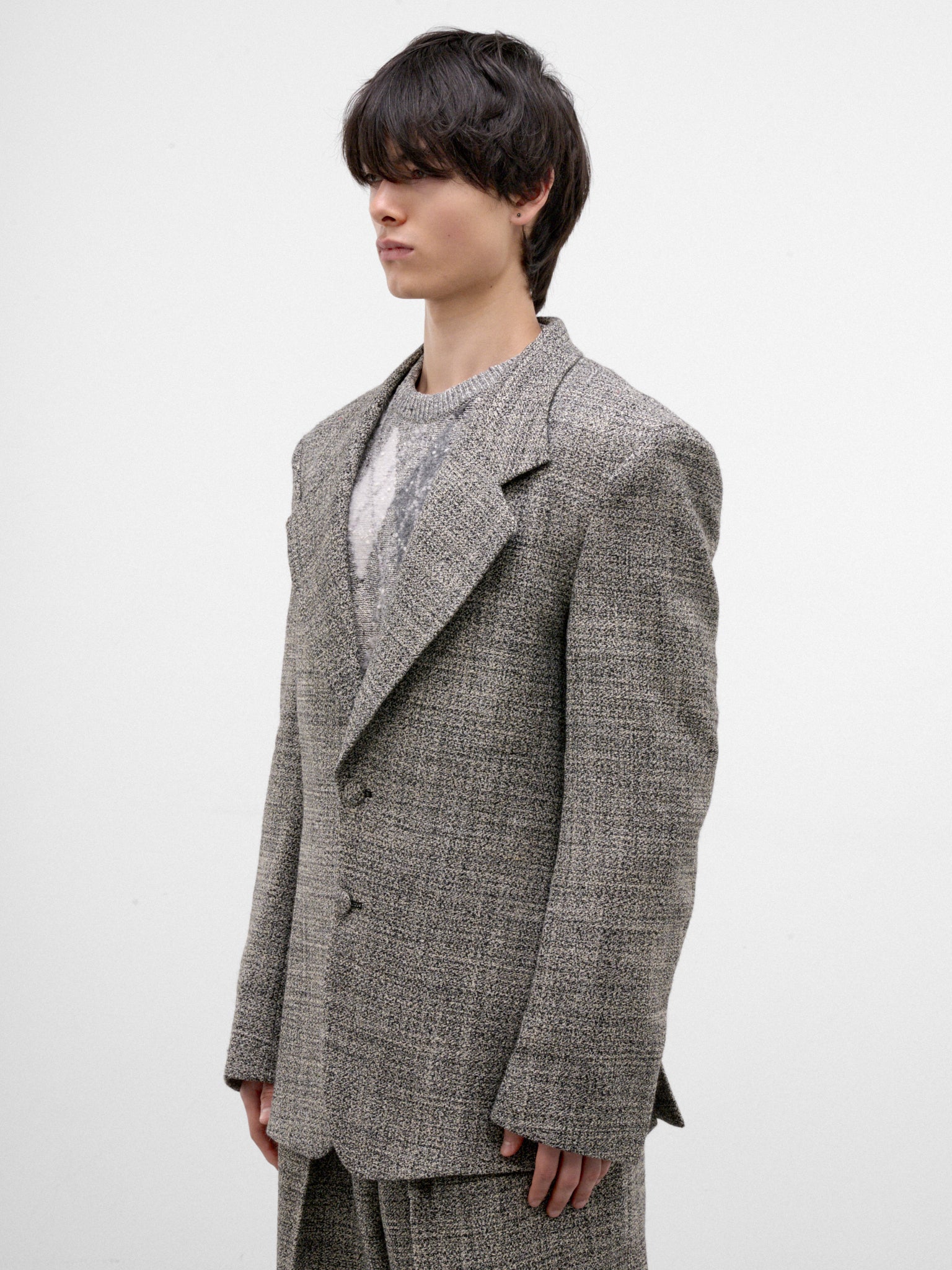 Gray Wool Tweed Blazer (ERL13J011-1-BLACK-WHITE)