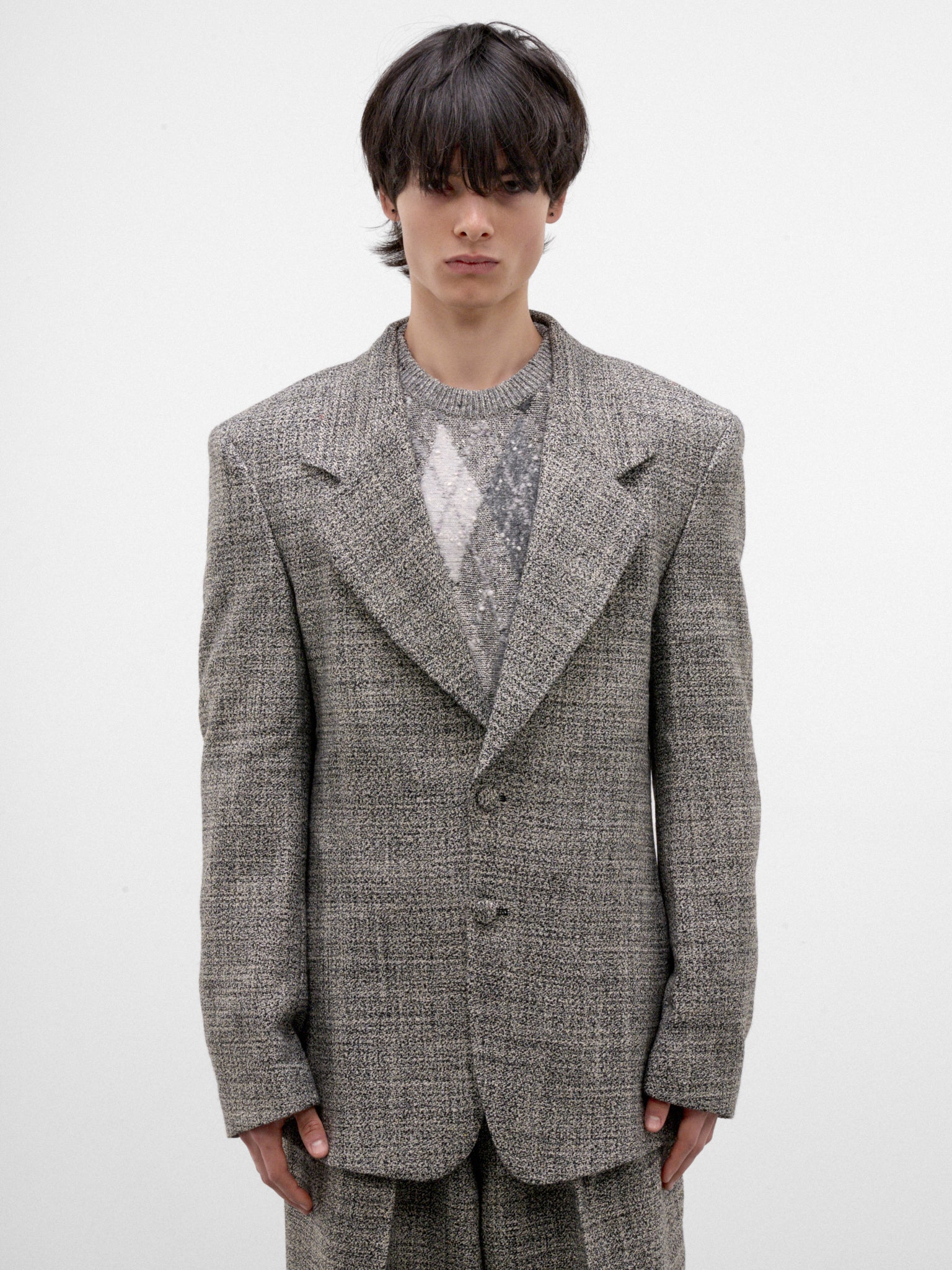 Gray Wool Tweed Blazer (ERL13J011-1-BLACK-WHITE)