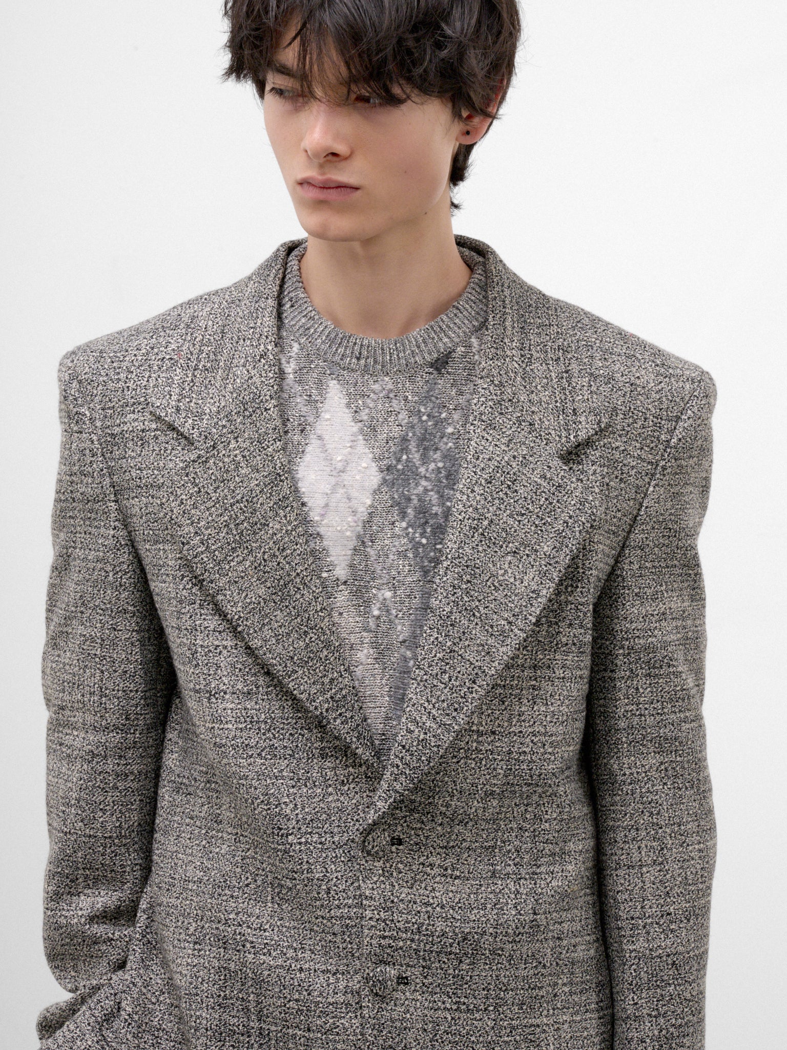 Gray Wool Tweed Blazer (ERL13J011-1-BLACK-WHITE)