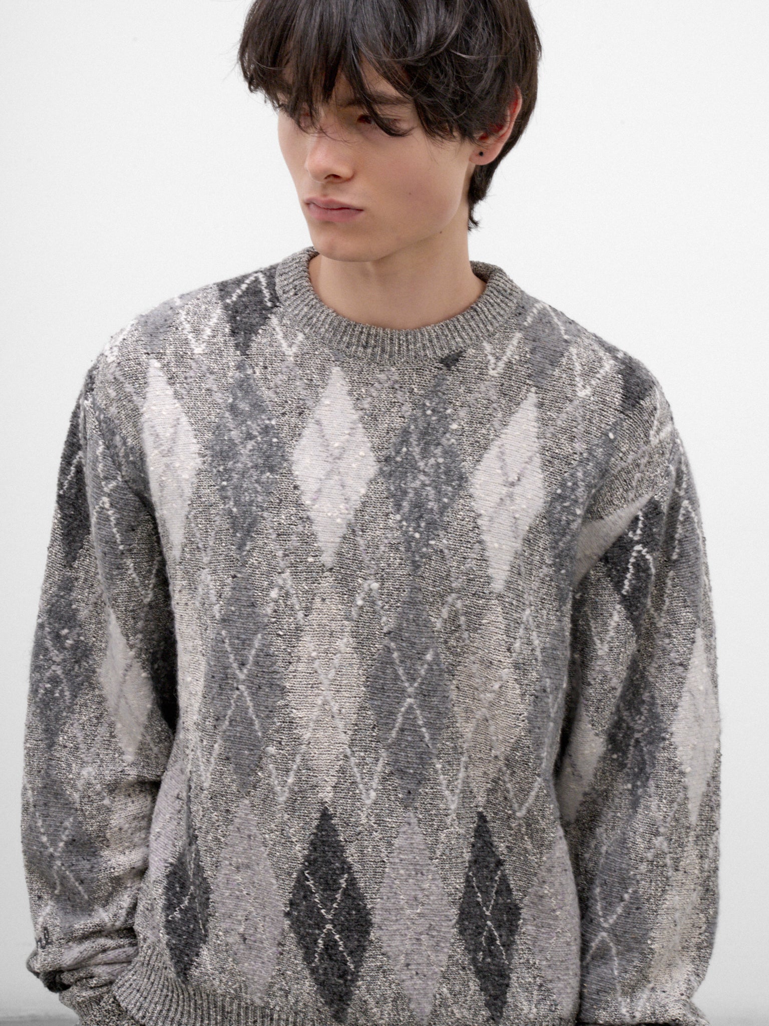 Gray Argyle Knit Sweater (ERL13N008-1-GREY)