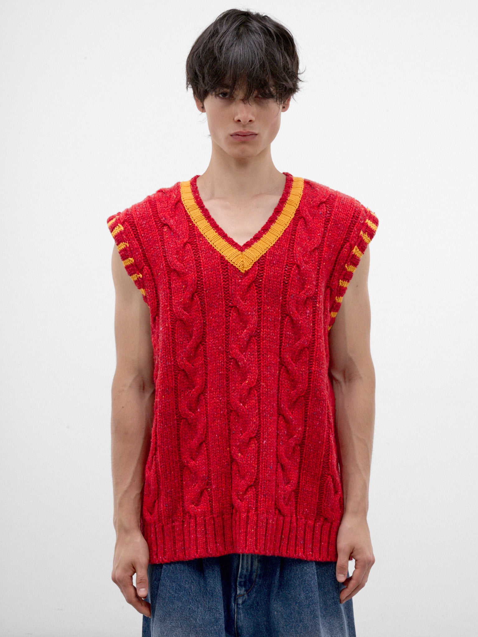 Red Wool Cable-Knit Vest (ERL13N013-1-RED)