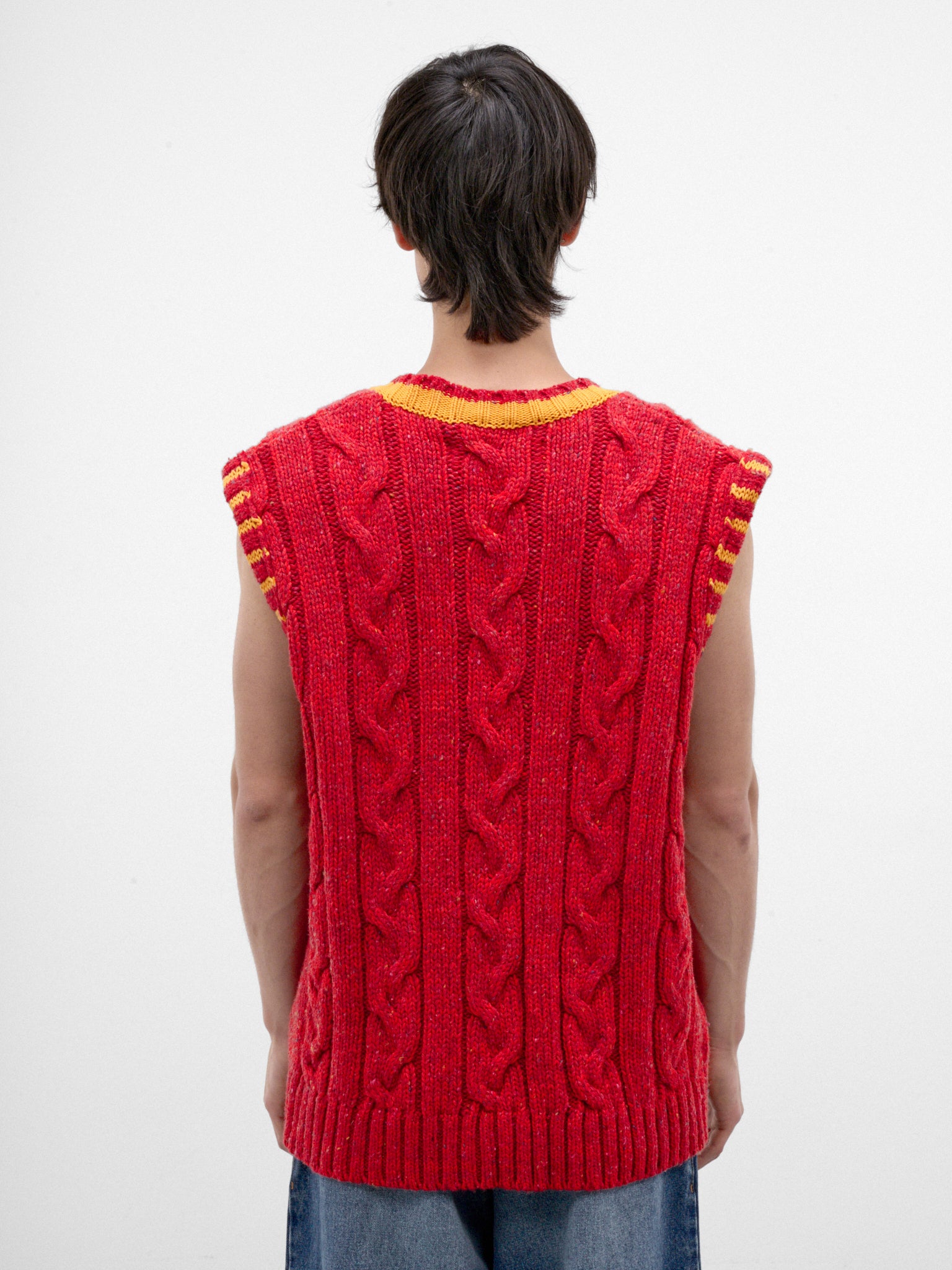 Red Wool Cable-Knit Vest (ERL13N013-1-RED)