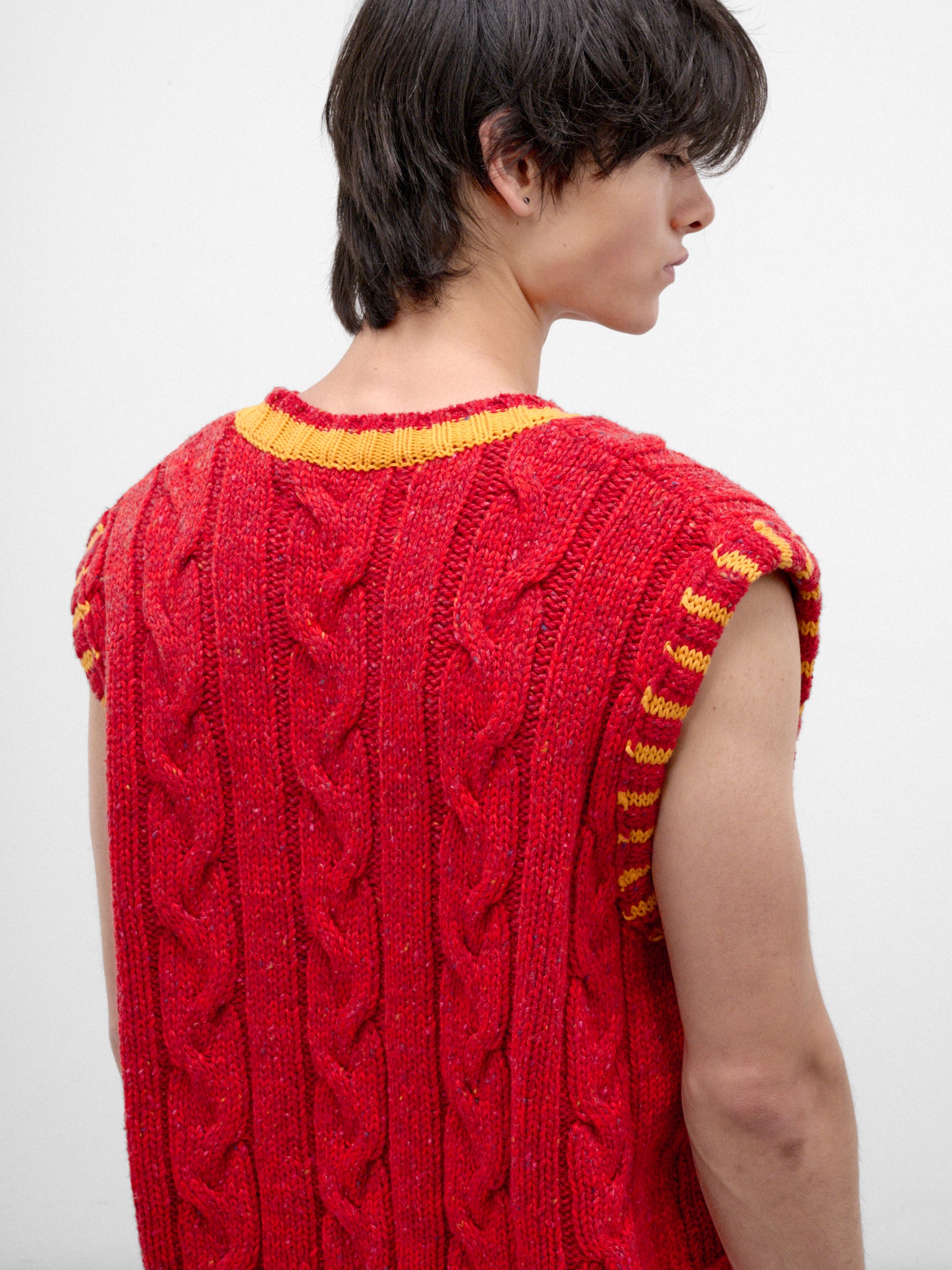 Red Wool Cable-Knit Vest (ERL13N013-1-RED)