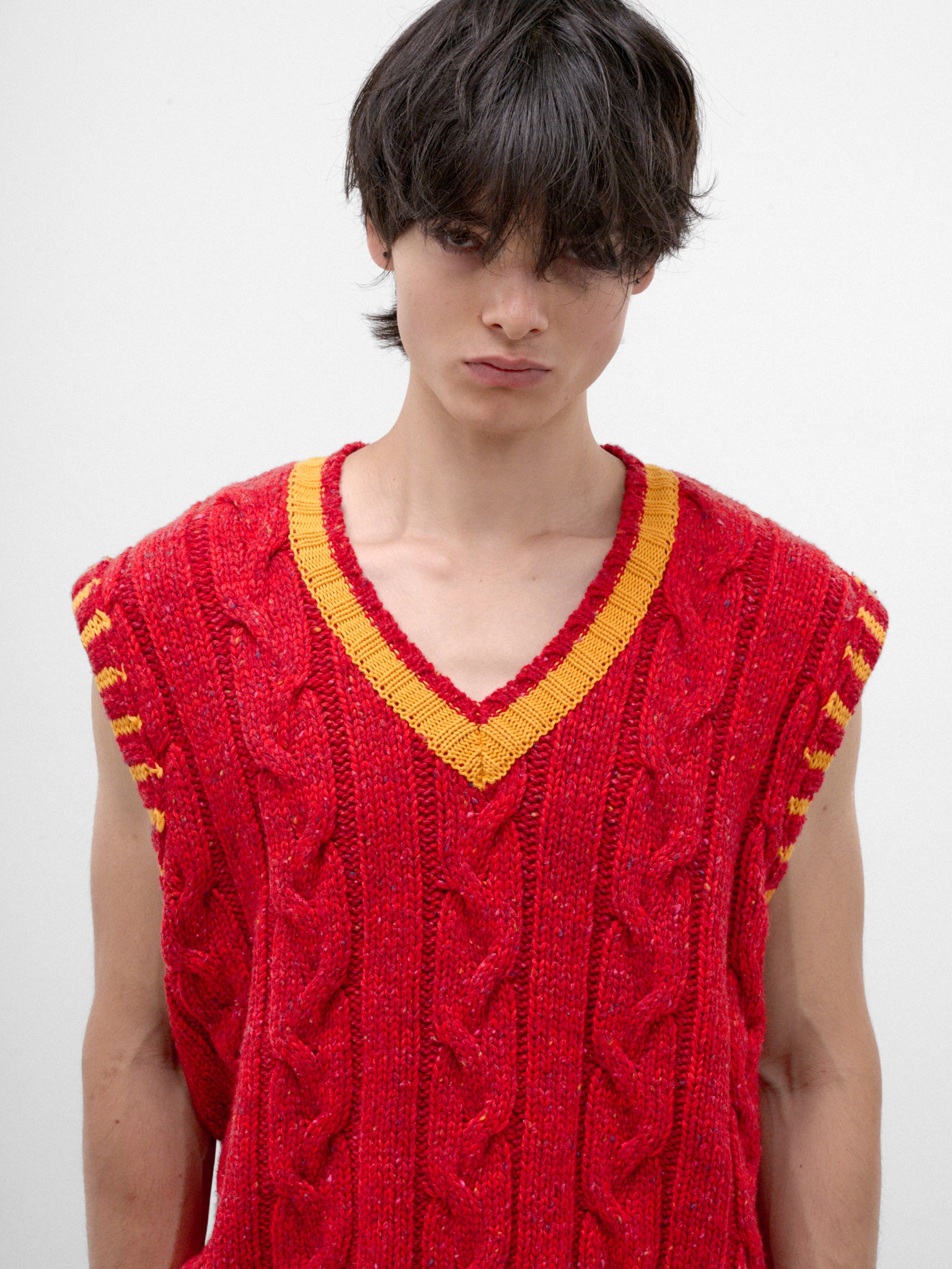 Red Wool Cable-Knit Vest (ERL13N013-1-RED)
