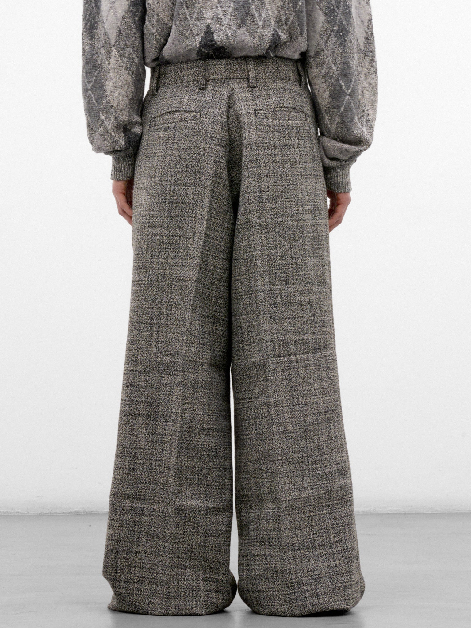 Gray Wool Tweed Wide Trousers (ERL13P011-1-BLACK-WHITE)