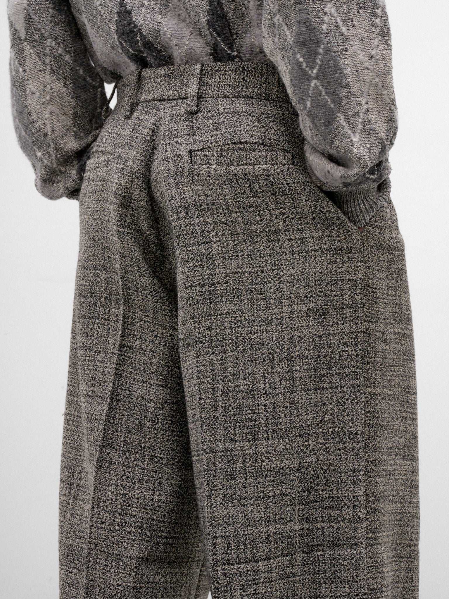 Gray Wool Tweed Wide Trousers (ERL13P011-1-BLACK-WHITE)
