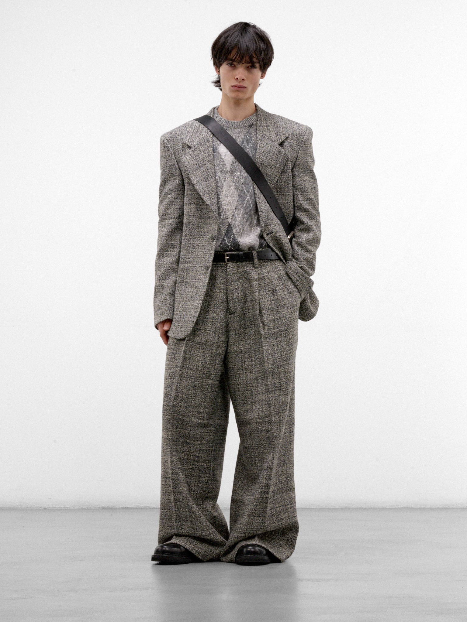 Gray Wool Tweed Blazer (ERL13J011-1-BLACK-WHITE)