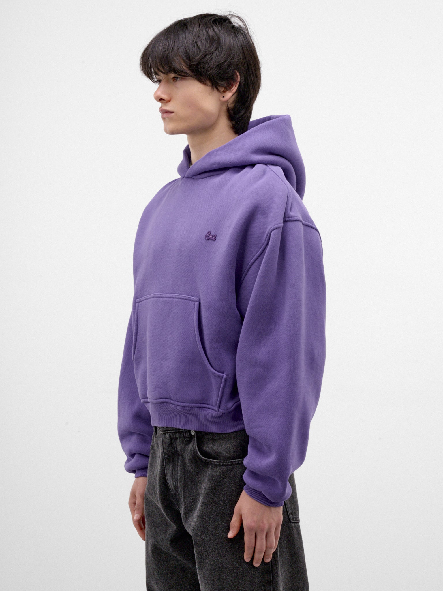 Purple Cotton Cropped Boxy Hoodie (ERL13T021-1-PURPLE)