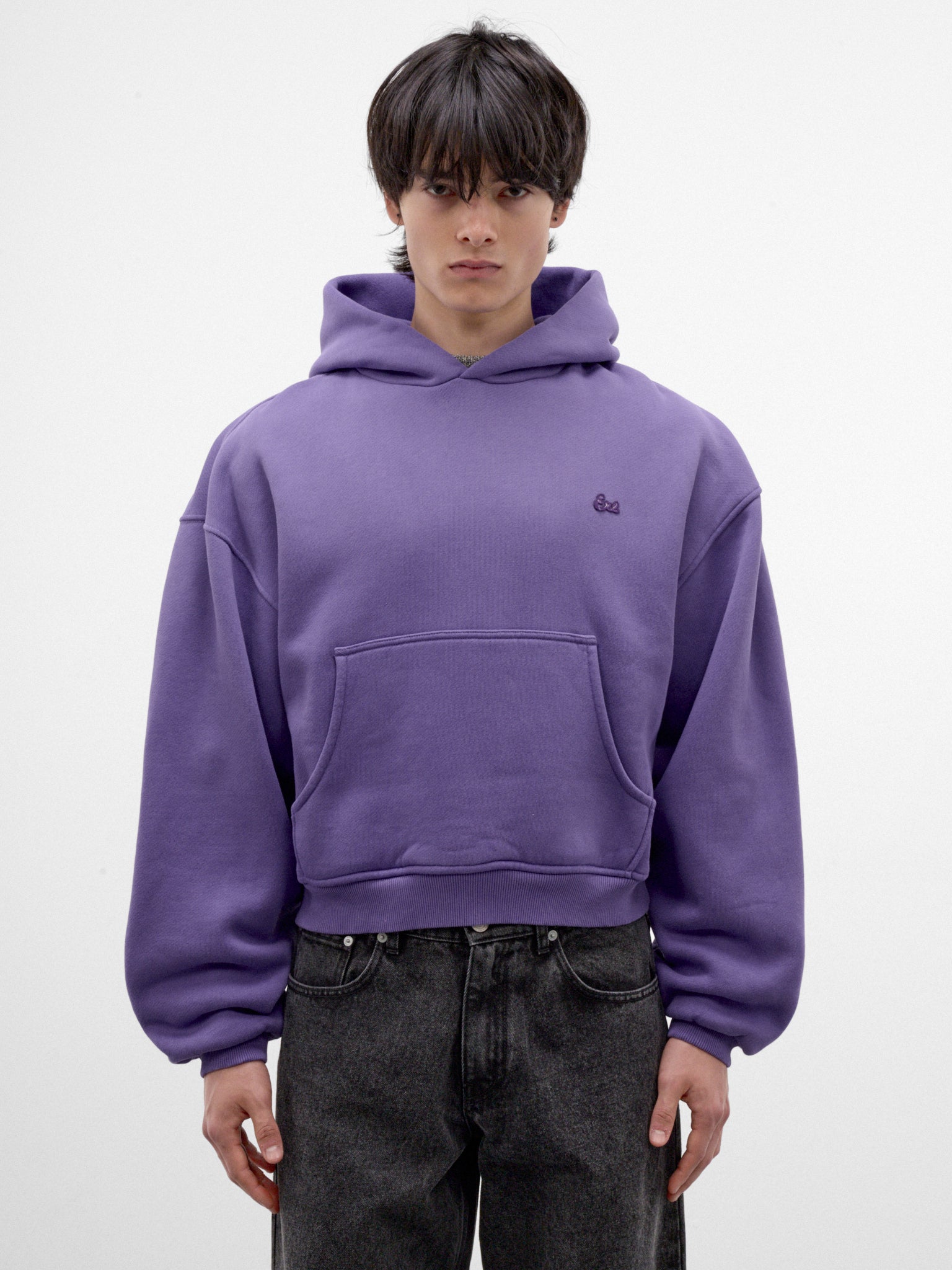 Purple Cotton Cropped Boxy Hoodie (ERL13T021-1-PURPLE)