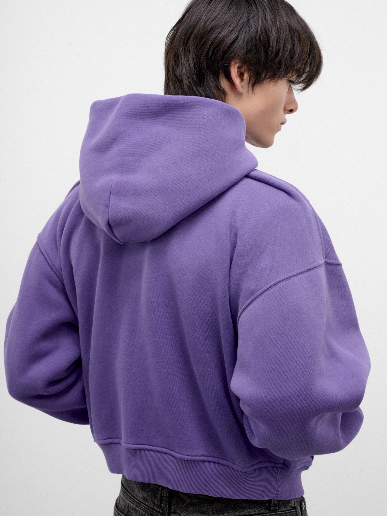 Purple Cotton Cropped Boxy Hoodie (ERL13T021-1-PURPLE)