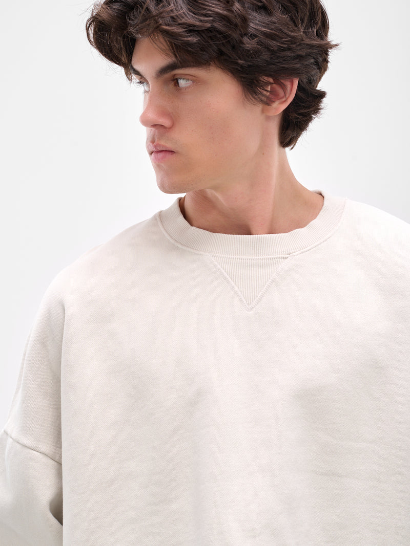 White Boxy Long Sleeve Crewneck (ES2126-RICE)